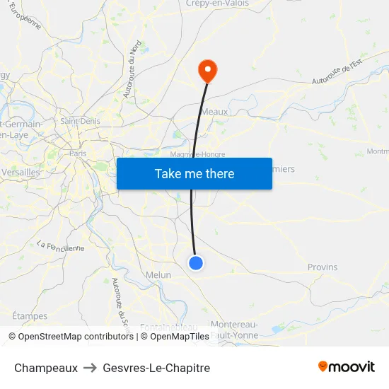 Champeaux to Gesvres-Le-Chapitre map