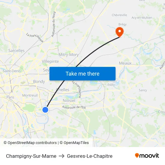 Champigny-Sur-Marne to Gesvres-Le-Chapitre map