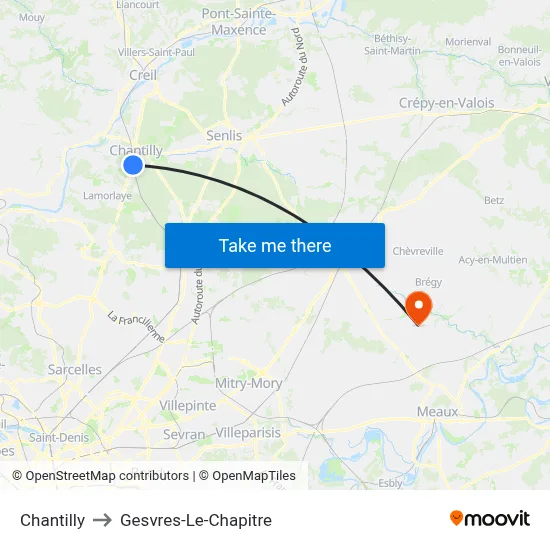 Chantilly to Gesvres-Le-Chapitre map