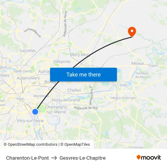 Charenton-Le-Pont to Gesvres-Le-Chapitre map