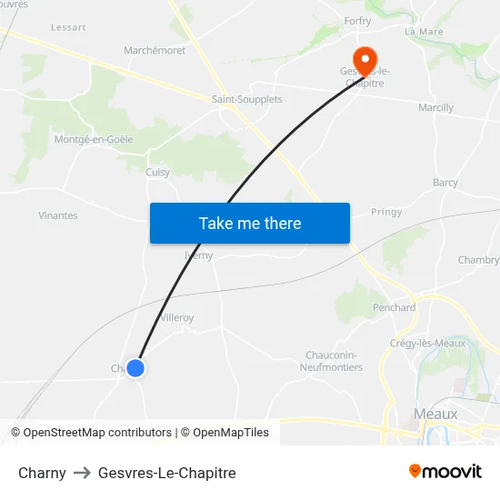 Charny to Gesvres-Le-Chapitre map