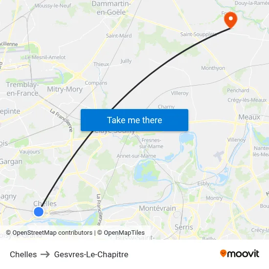 Chelles to Gesvres-Le-Chapitre map