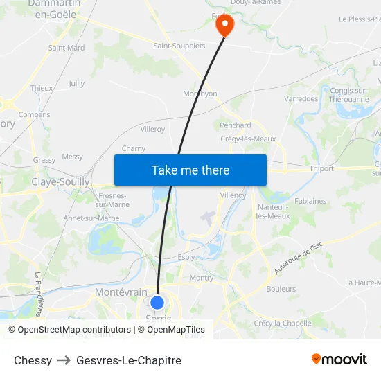 Chessy to Gesvres-Le-Chapitre map