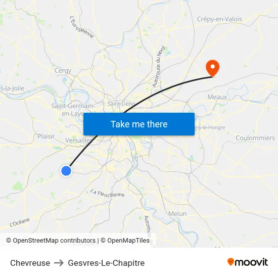 Chevreuse to Gesvres-Le-Chapitre map
