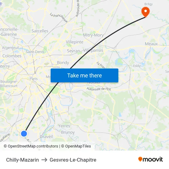 Chilly-Mazarin to Gesvres-Le-Chapitre map