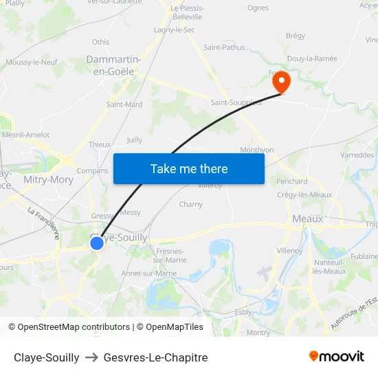Claye-Souilly to Gesvres-Le-Chapitre map