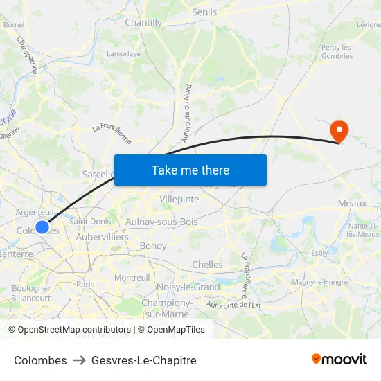 Colombes to Gesvres-Le-Chapitre map