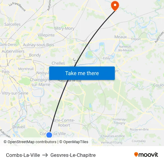 Combs-La-Ville to Gesvres-Le-Chapitre map