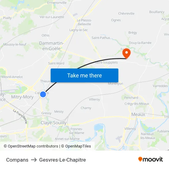 Compans to Gesvres-Le-Chapitre map