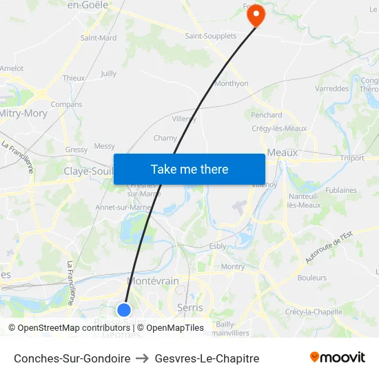 Conches-Sur-Gondoire to Gesvres-Le-Chapitre map