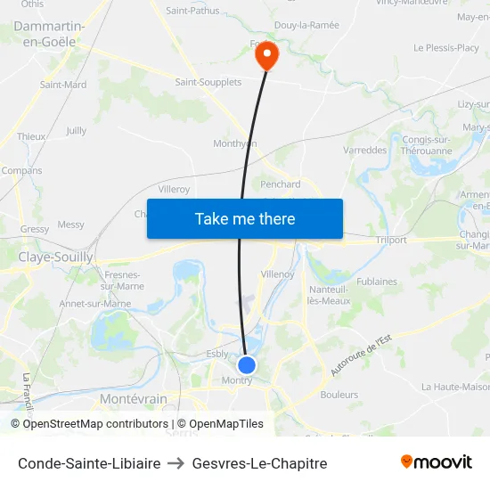 Conde-Sainte-Libiaire to Gesvres-Le-Chapitre map