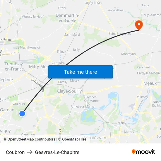 Coubron to Gesvres-Le-Chapitre map