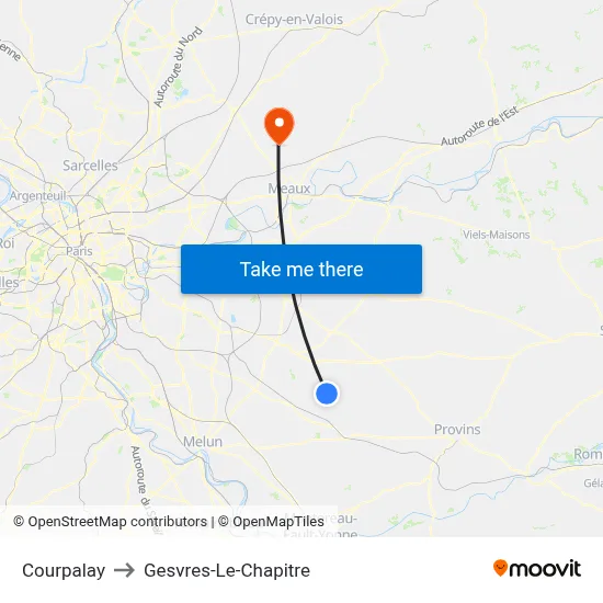 Courpalay to Gesvres-Le-Chapitre map