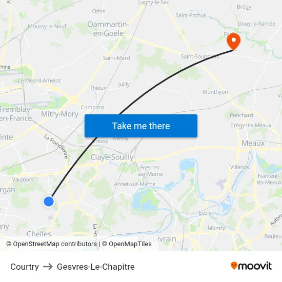 Courtry to Gesvres-Le-Chapitre map