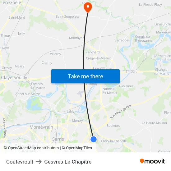 Coutevroult to Gesvres-Le-Chapitre map