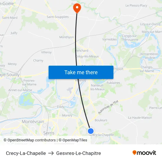 Crecy-La-Chapelle to Gesvres-Le-Chapitre map