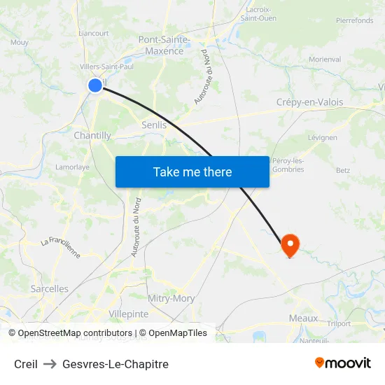 Creil to Gesvres-Le-Chapitre map