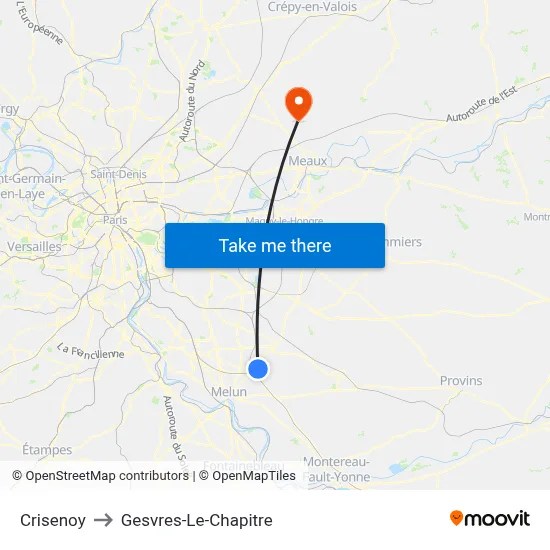 Crisenoy to Gesvres-Le-Chapitre map