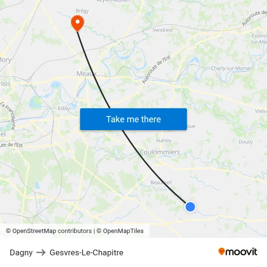 Dagny to Gesvres-Le-Chapitre map