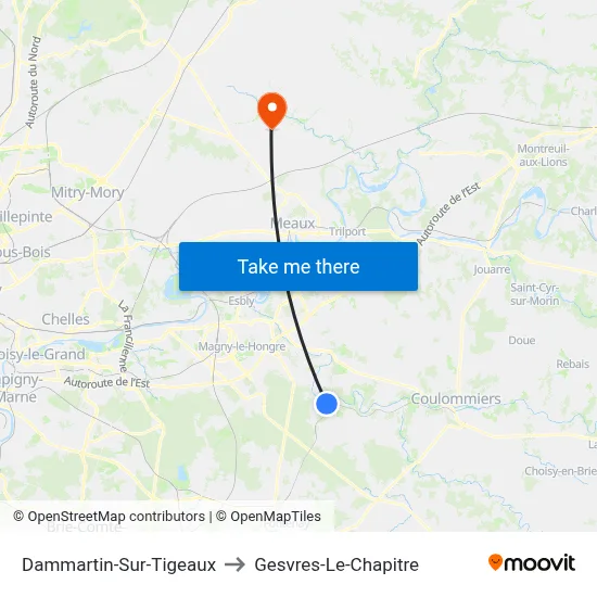 Dammartin-Sur-Tigeaux to Gesvres-Le-Chapitre map