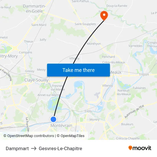 Dampmart to Gesvres-Le-Chapitre map