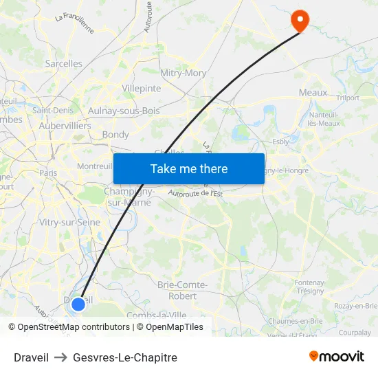 Draveil to Gesvres-Le-Chapitre map