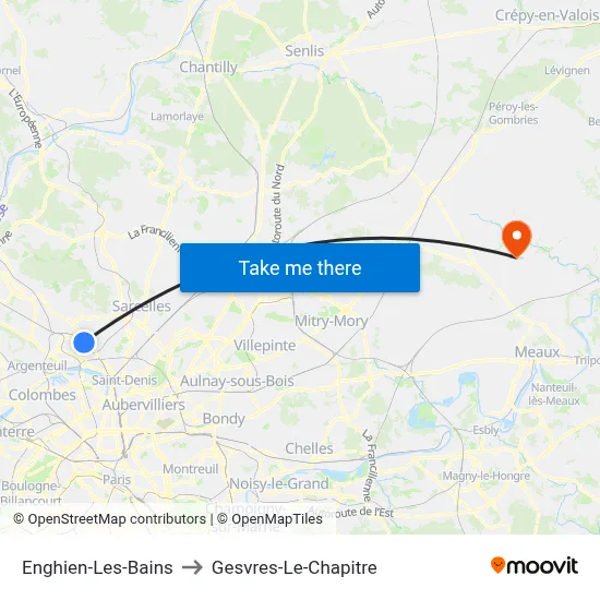 Enghien-Les-Bains to Gesvres-Le-Chapitre map