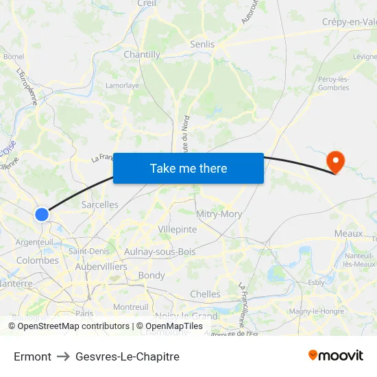 Ermont to Gesvres-Le-Chapitre map