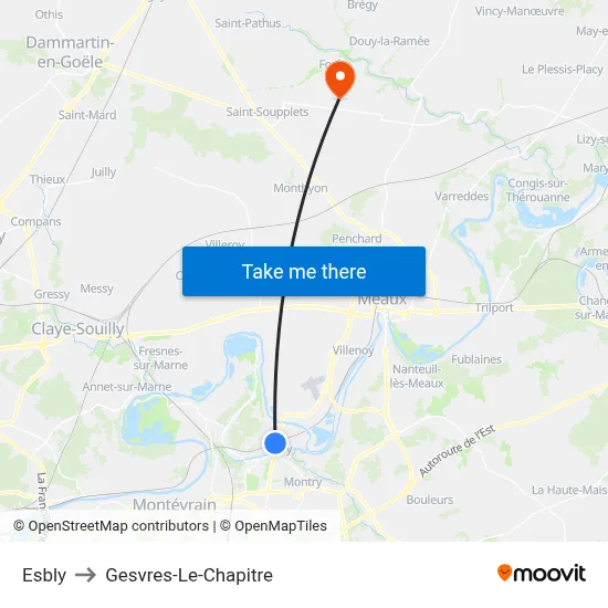 Esbly to Gesvres-Le-Chapitre map
