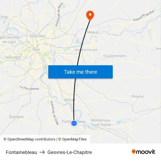 Fontainebleau to Gesvres-Le-Chapitre map