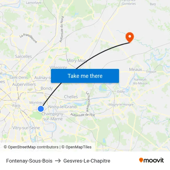 Fontenay-Sous-Bois to Gesvres-Le-Chapitre map