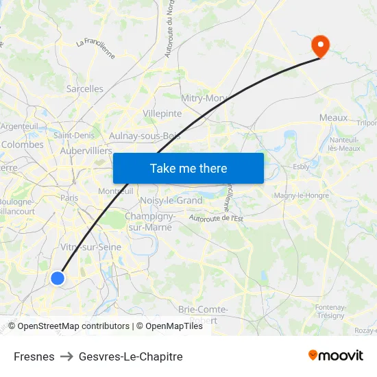 Fresnes to Gesvres-Le-Chapitre map