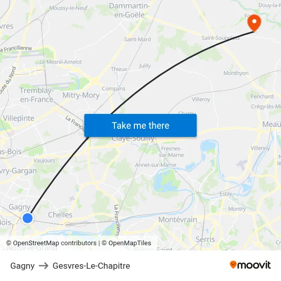 Gagny to Gesvres-Le-Chapitre map