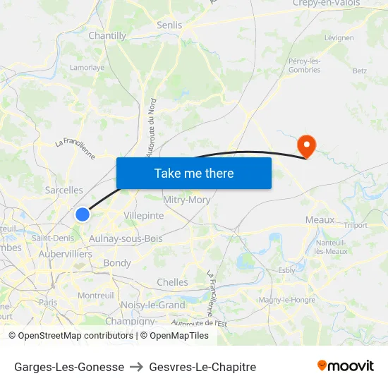 Garges-Les-Gonesse to Gesvres-Le-Chapitre map