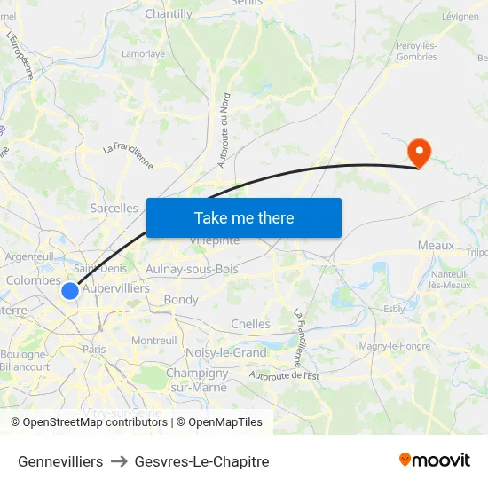 Gennevilliers to Gesvres-Le-Chapitre map