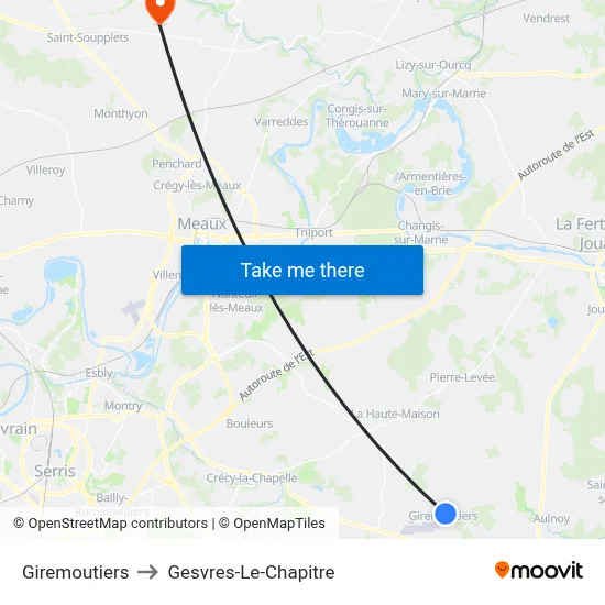 Giremoutiers to Gesvres-Le-Chapitre map