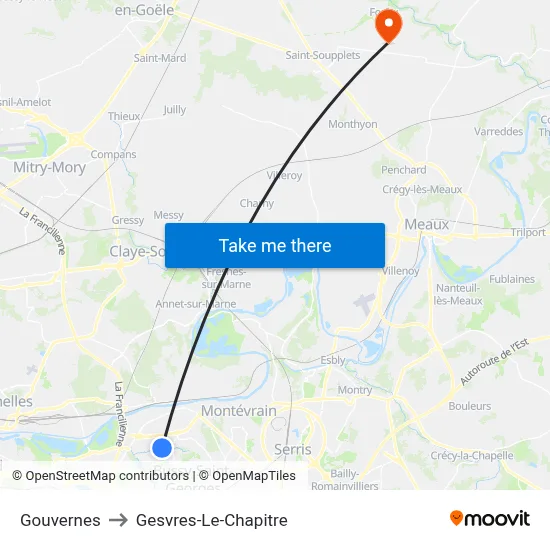 Gouvernes to Gesvres-Le-Chapitre map