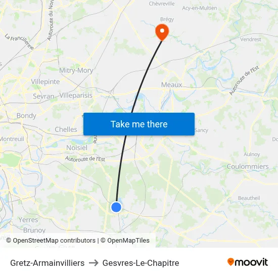 Gretz-Armainvilliers to Gesvres-Le-Chapitre map