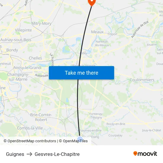 Guignes to Gesvres-Le-Chapitre map