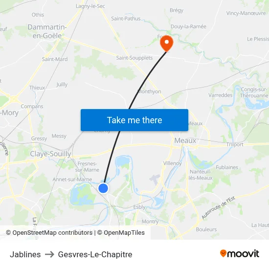 Jablines to Gesvres-Le-Chapitre map