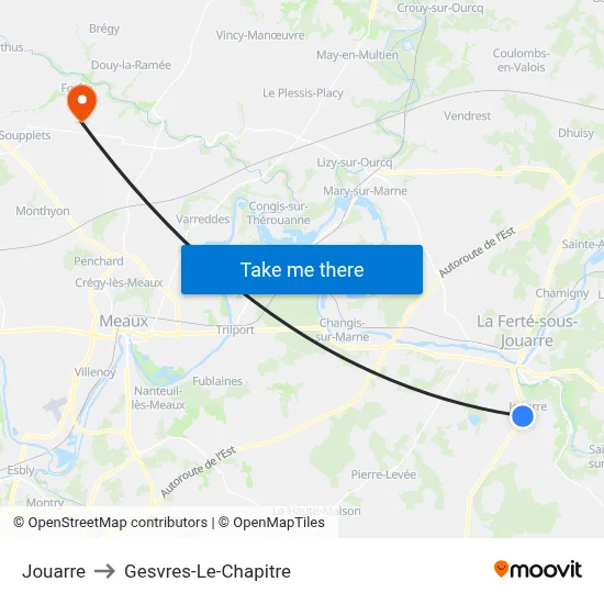 Jouarre to Gesvres-Le-Chapitre map