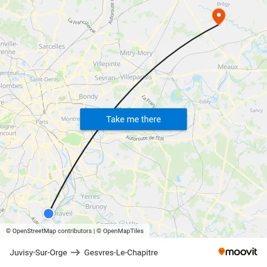 Juvisy-Sur-Orge to Gesvres-Le-Chapitre map