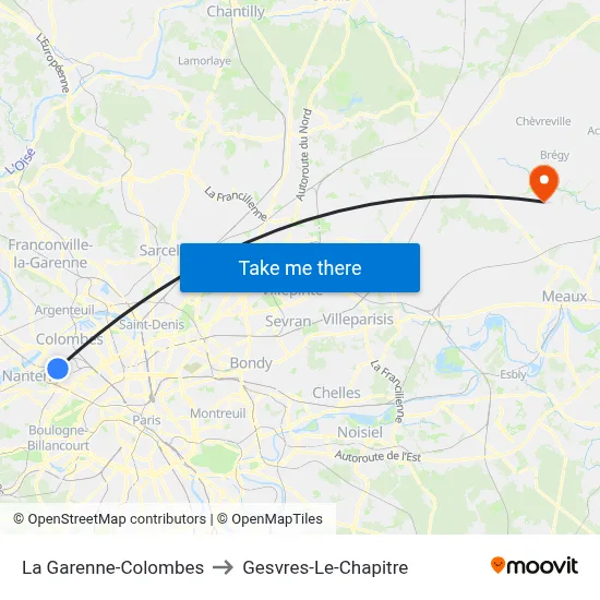 La Garenne-Colombes to Gesvres-Le-Chapitre map