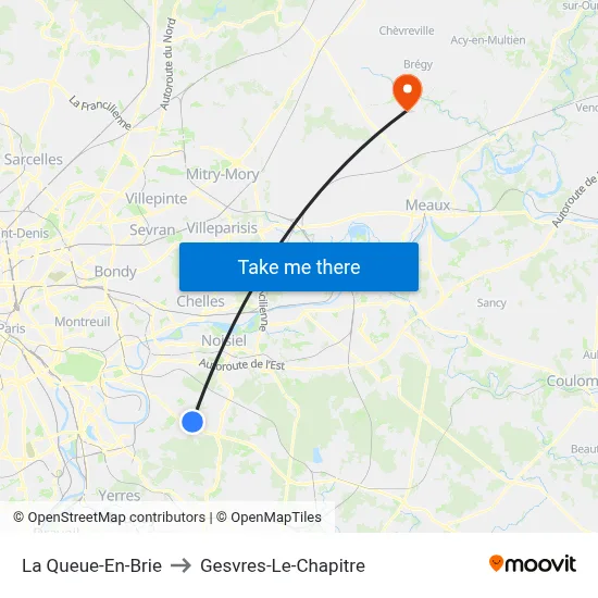 La Queue-En-Brie to Gesvres-Le-Chapitre map