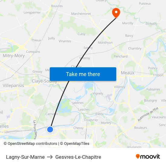 Lagny-Sur-Marne to Gesvres-Le-Chapitre map