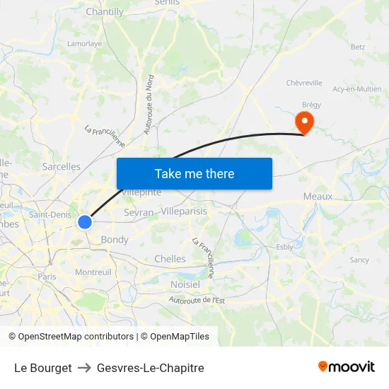 Le Bourget to Gesvres-Le-Chapitre map