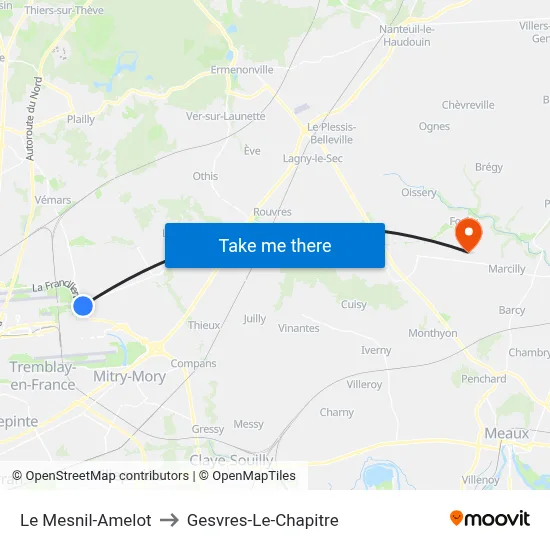 Le Mesnil-Amelot to Gesvres-Le-Chapitre map