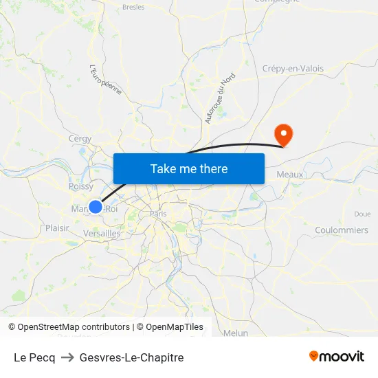 Le Pecq to Gesvres-Le-Chapitre map