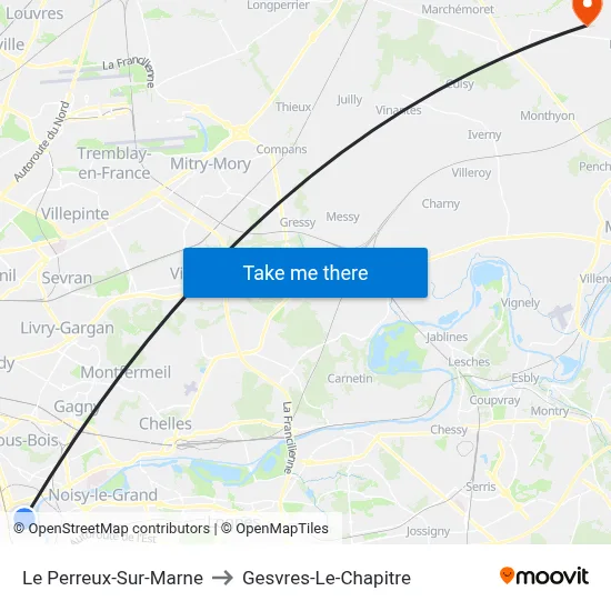 Le Perreux-Sur-Marne to Gesvres-Le-Chapitre map