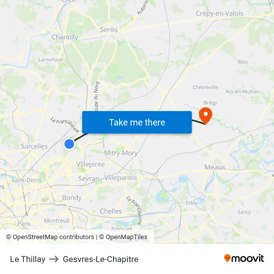 Le Thillay to Gesvres-Le-Chapitre map